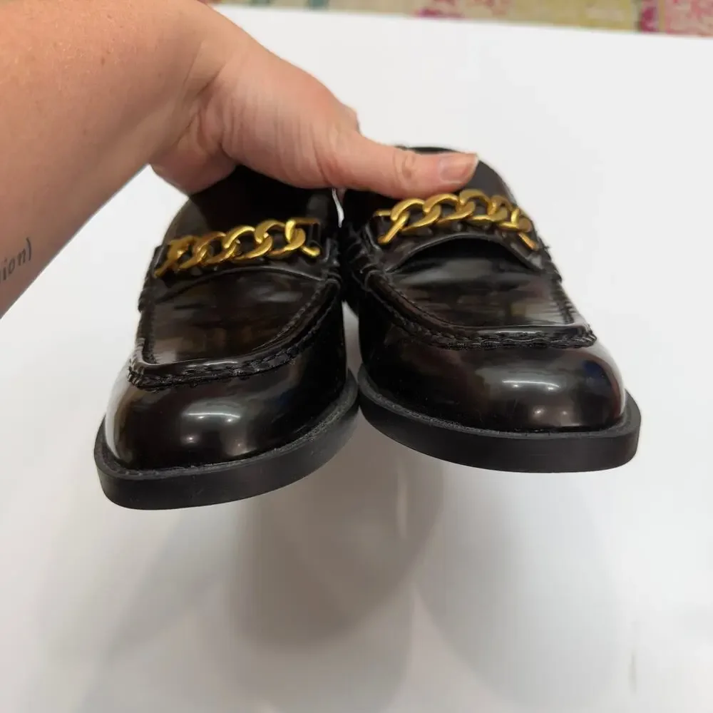 MNG Mango Black Gold Loafers 39 / 8.5 Preppy Office